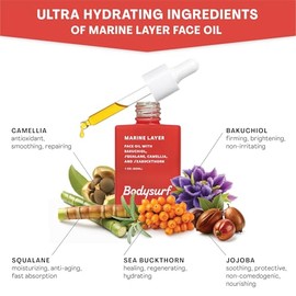 Bodysurf Aceite Facial Orgánico, Aceite Facial Hidratante Con Aceite De Escualano Para La Cara, Bakuchiol, Camelia, Aceite De Espino Marino, Aceites Faciales Para La Cara Anti Envejeci