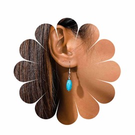 Cimenexe Bohemian Teardrop Turquoise Earrings Blue Turquoise Dangle Hook Earrings Oval Turquoise Stone Earrings Tiny Natural Stone Earrings Jewelry for Women and Girls Gifts