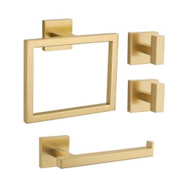 Brushed Gold Bathroom Hardware Set 4 Pieces, Toilet Paper Holder Set SUS304 Stainless Steel Bath Hand Towel Ring for Bathroom Hardware Accessories Set Wall Mounted