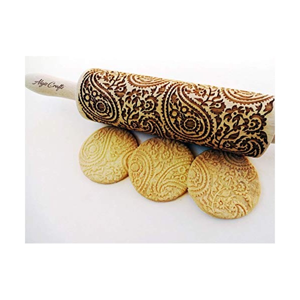 PAISLEY ROLLING PIN ENGRAVED ROLLING PIN with PAISLEY PATTERN for
