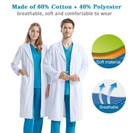 KUMARS White Lab Coat for Women and Men, Cotton Scientist Doctors Medical Unisex Labcoat, Protective Workwear Laboratory Costume Fancy Dress With Pockets, XXL