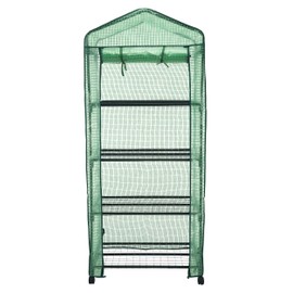 Mini Greenhouse with Casters, 4 Tier Portable Green House Plant Shed Gardening Plant for Outdoor & Indoor with Roll-Up Zipper Door, Green