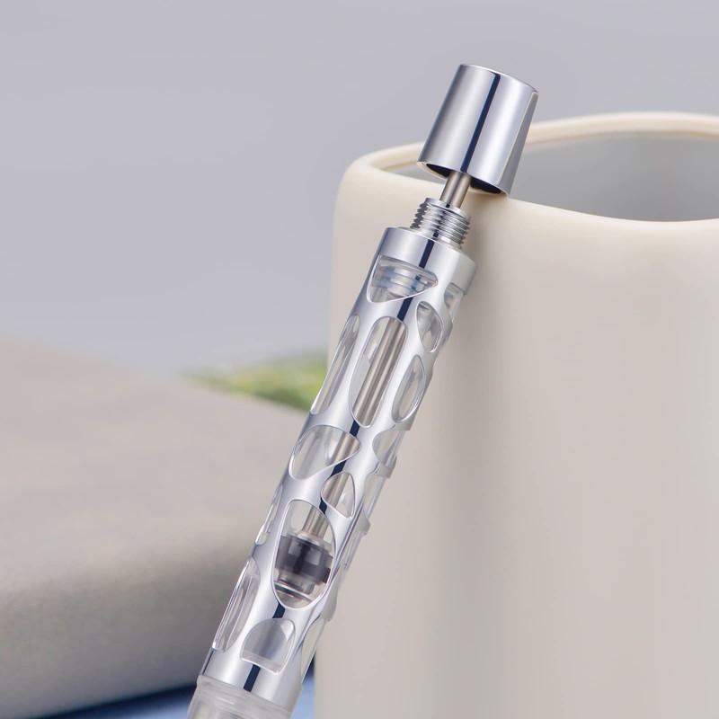Asvine V169 Medium Nib Fountain Pen Waterdrop Skeleton Transparent Clear