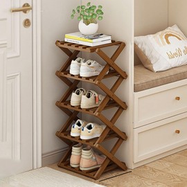 YYW Shoe Rack, Foldable Bamboo Shoes Shelf, Freestanding Shoe Storage Organiser for Entryway, Hallway, Bedroom, Closet (Brown, 5 Layers)