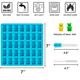 HKUCFTT Large Gummy Bear Molds Silicone - Food-Grade Non-Stick Candy Molds Large Fruit Snacks Molds BPA Free with 2 Droppers & 1 Cleaning Brush, Set of 4