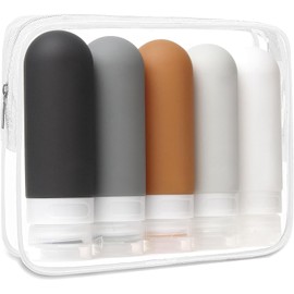 Juego De 5 Botellas De Viaje De Silicona, Contenedor De Tamaño De Viaje De 3 Oz Aprobado Por La Tsa, Sin Bpa, A Prueba De Fugas, Comprimible, Accesorios De Viaje Recargables (Brillante-05)