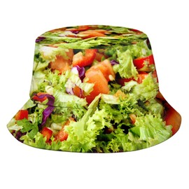 Food Pattern Fresh Salad Hat for Women Men,Funny Bucket Hats Outdoor Summer Fisherman Cap Travel Beach Hat Packable Sun Hat for Adults Teens