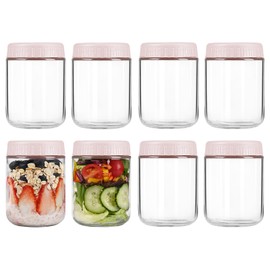 Overnight Oats Containers with Lids, 16oz Glass Jars with Lids 8 pcs, Pink, Wide Mouth Mason jars for Salad, Yogurt, Snacks, Meal Prep