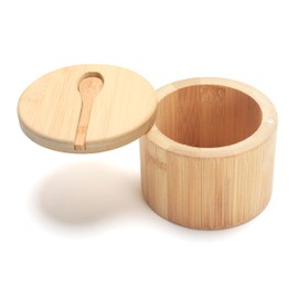 YACEYACE Bamboo Salt Cellar with Spoon, 5oz Small Salt Bowl for Storage and Container, Bamboo Salt and Pepper Bowls with Lid for Kitchen