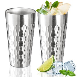Foraineam Double Layer Vacuum Insulated Stainless Steel Cups 16 oz Drinking Glasses Beer Water Tumblers Unbreakable Metal Hot & Cold Drinking Cups for Home Restaurant Bar Party Camping, Set of 2
