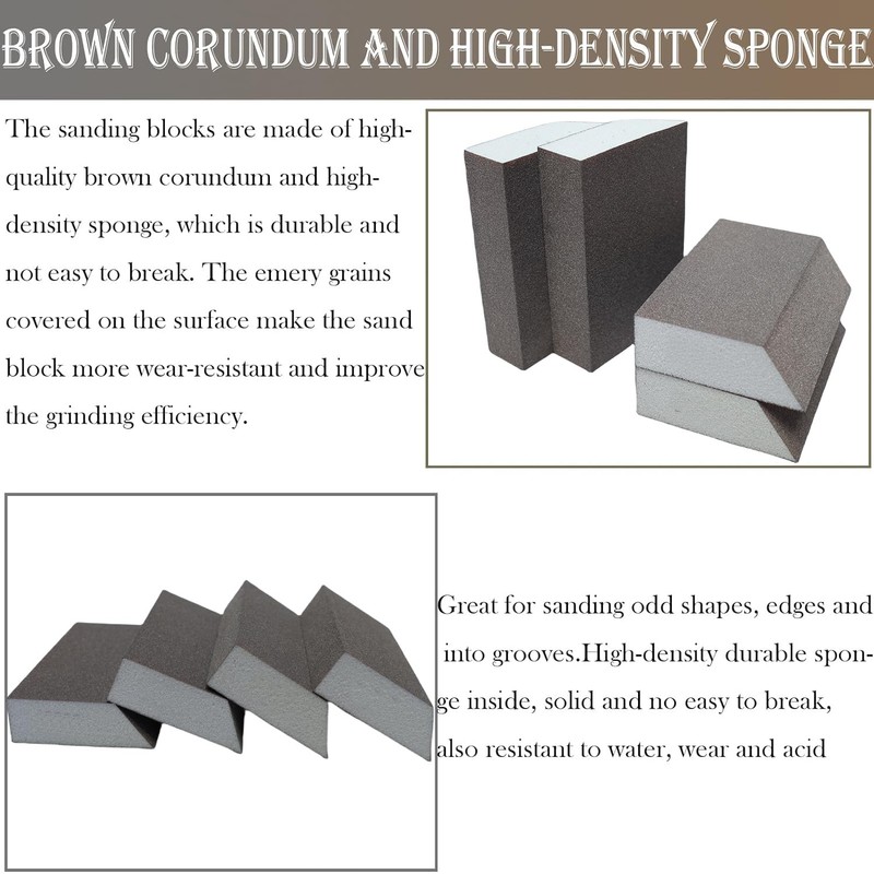 4 Pack 180 Grit Single Angle Sponge Sanding Block, Washable