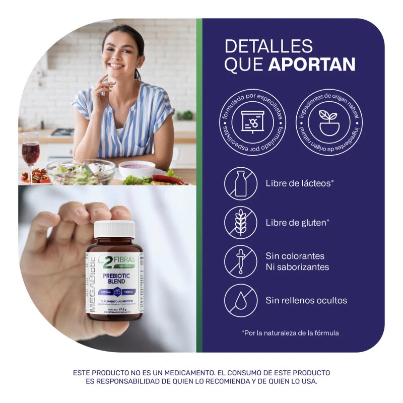 Prebiticos Blend Megabiotic 120 Cpsulas 1130mg Por Porcin Sin Sabor