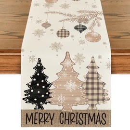 Artoid Mode - Camino de mesa de pino marrón con forma de copo de nieve para Navidad, decoración de mesa de comedor para decoración del hogar, fiesta, 13 x 72 pulgadas