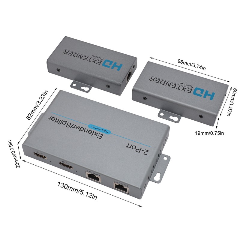 HD Multimedia Interface Extender Splitter 1x2 1080P 60Hz Extending 164ft