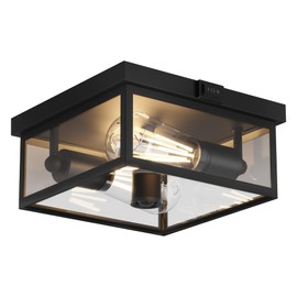 Outdoor Ceiling Light with Motion Sensor, Flush Mount Porch Ceiling Lights, Exterior Motion Activated Lights Fixture with Clear Glass, Dusk to Dawn 2-Lights Fixture for Patio,Porch (12 in)