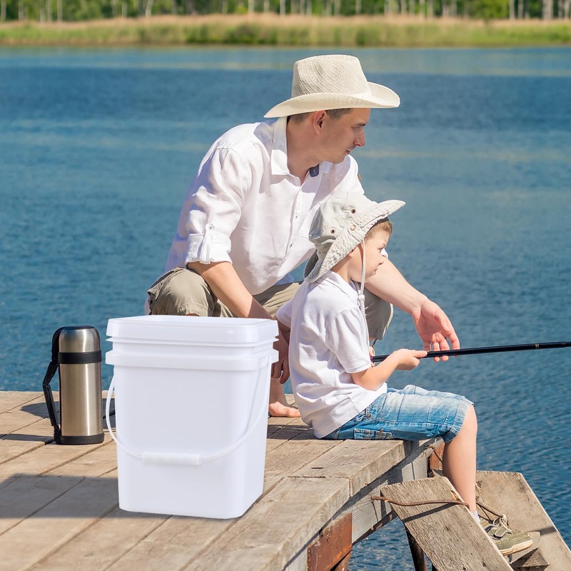 5 Gallon Square Bucket Pail with Lid, White Square Food