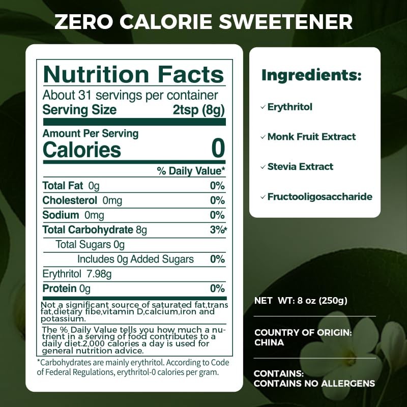 Lesweet Zero Calorie Sweetener, Erythritol Sweetener, Add Prebiotics, Sugar Substitute,