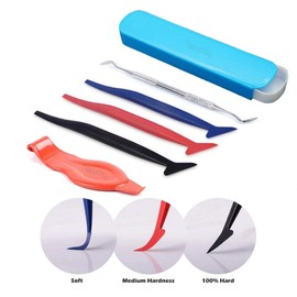 Car Vinyl Wrap Tool Kit, Window Tint Kit Auto Window Tint Installation Tool Kit, 5 in 1 Include Stainless Steel Edge Wraps and Flexible Micro Squeegee Curves Slot Tool Set with Different Hardness
