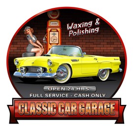 1955 Ford Thunderbird Convertible Gas Pump Classic Car-toon Wall Art Graphic Decal Sticker (2 Ft)