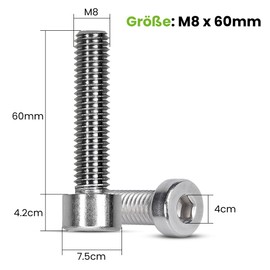 Offgridtec M8 x 60 mm Allen Screws with Cylinder Head, 304 Stainless Steel (A2), Fully Threaded for Secure Attachment, High Strength & Corrosion Resistant, DIN 912 Standard (Pack of 10, Silver)
