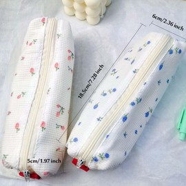 HABUAETY Small Pencil Pouch Makeup Cute Floral Pen Bag Women Pink Flower Office Stationery Comestic Bag