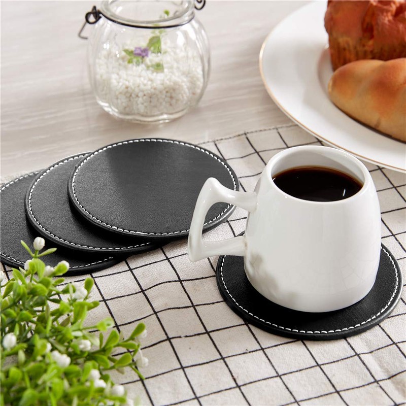 Coasters for Drinks, Thipoten Leather Coasters with Holder, Protect Furniture