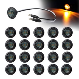 Ledvillage 20 Pcs 3/4 Inch Mini Round Smoked Lens Amber LED Button Side Marker Lights 3 LED with Connector Plugs for Trailer Truck Lorry SUV ATV RV Bus Clearance Signal Lamps 12V DC