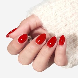 modelones Kit de uñas postizas semitransparentes ovaladas cortas en rojo transparente con pegamento, adhesivos, lima, almohadilla de preparación y pal