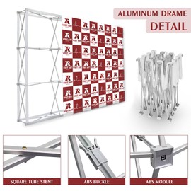 Portable Pop Up Display Stand 7.5 x 7.5 FT Aluminium Frame Trade Show Display Large Tension Fabric Display Stand Tradeshow Booth Display for Business, Shopping Malls, Campuses, Weddings, Corporate