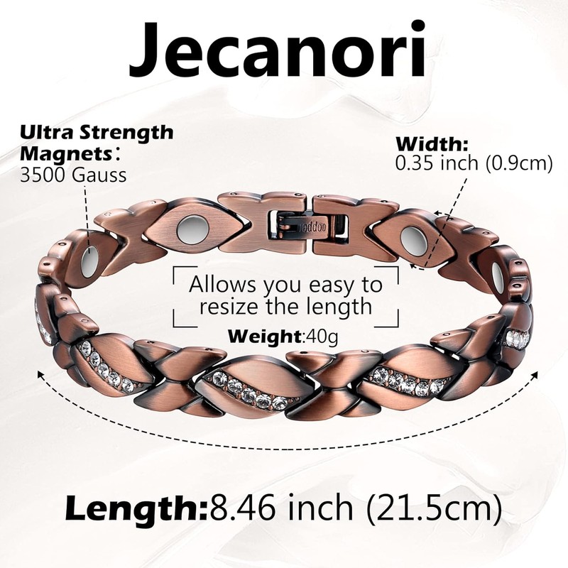 Jecanori Magnetic Copper Bracelets for Women,Copper Magnetic Ring for Women,Crystal