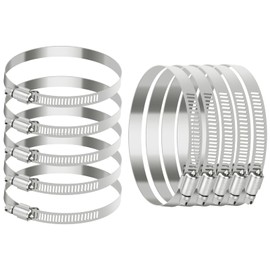 10 Pcs 6 Inch Hose Clamps Stainless Steel Duct Clamps Large Worm Gear Hose Clamps Kit Adjustable Pipe Clamps for Air Ducting, Dryer Vent Hose, Plumbing, Automotive