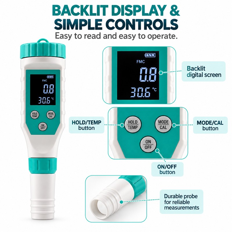 7-in-1 Digital Pool Water Tester – Professional pH, Chlorine, ORP,