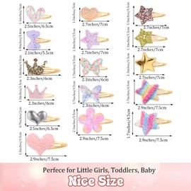 32 pcs Glitter Hair Clips for Girls, Sparkly Metal Snap Barrettes for Girls, Multicolor Shaped Hair Accessories for Little Girl, Flower/Star/Crown/Heart/Butterfly Shaped Styling Accessories