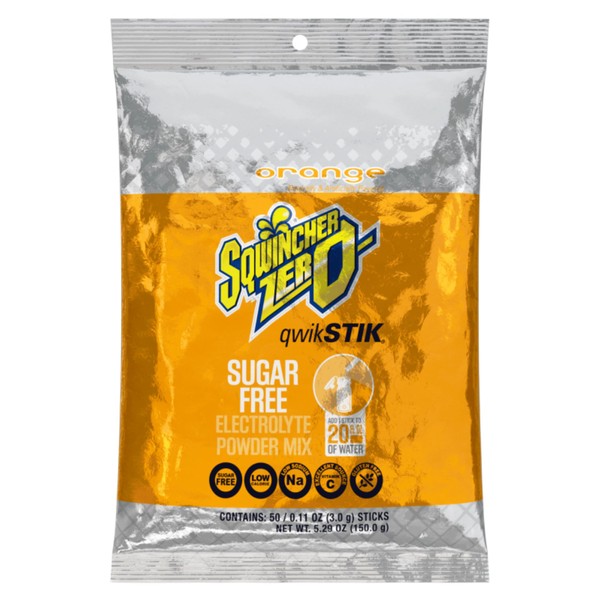Sqwincher Zero Single Serve Qwik Stik Zero, 50 Sticks/Bag, Orange