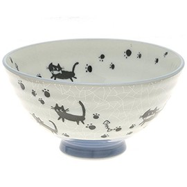 Set of 2 Japanese Grey Crackle Black Cats Rice Bowls #130-617