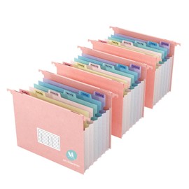 Expanding Hanging File Folders, 7 Accordion Pockets with 1.2'' Expandable File Organizer, Multi-Color Tabs, Letter Size for Filing Cabinet - 3 Packs (Patel Pink)
