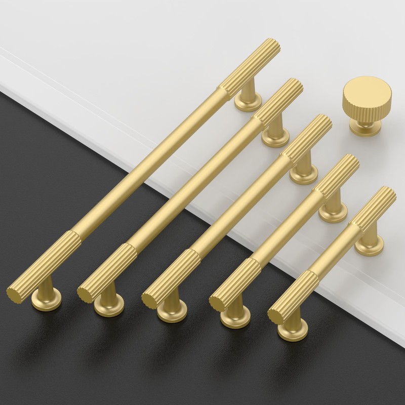 Amerdeco 10 Pack Brushed Gold Cabinet Pulls 3.75 Inch(96MM) Hole