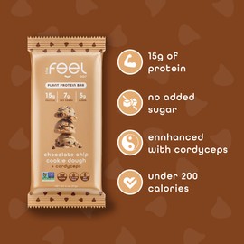 Feel Vegan Protein Bars | Cookie Dough | Keto | Gluten Free | Organic | Lions Mane | 15g Plant Protein | Low Carb | High Protein | Dairy Free | Low Sugar | Grain Free | Nut Free | Soy Free | Non GMO - (Cookie Dough 10 Pack)