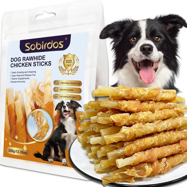 Sobirdos Dog Treats,Rawhide Chicken Sticks,Made with Fresh Chicken,Dog Chew Sticks,Naturals