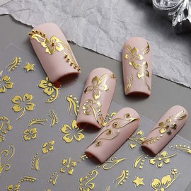 10Sheets Flower Nail Stickers Hibiscus Nail Decals White Pink Golden Clear Silver Decals Nail Art Decorations Nail Decals Nail Art Supplies Nail Designs for Women Manicure Tips