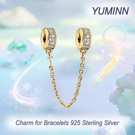 YUMINN Gold Safety Chain 925 Sterling Silver Charms for Bracelets and Necklaces Dangle Pendant Bead Charms Jewelry Gifts for Women Family Friends