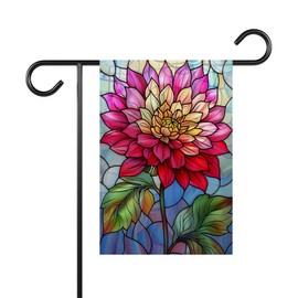 LissiArt97 Stained Glass Dahlia Garden Flag - Pink Dahlia Flag - Ummer Spring Flowers Flag - Outdoor Home Decor - Gift For Friend- Family - Double Sided Printed Flag For Outdoor Garden Decoration