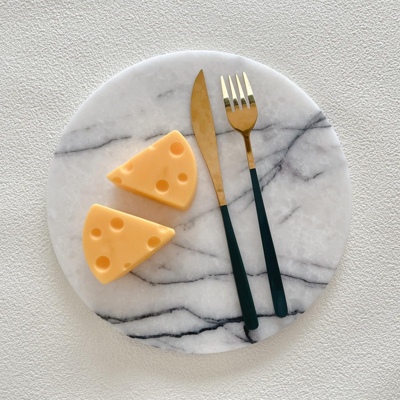StonePlus Natural Round Marble Tray Glossy Pastry Board for Dessert,