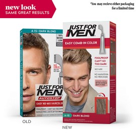 Just For Men Easy Comb-In Color (Formerly Autostop), Gray Hair Coloring for Men with Comb Applicator - Dark Blond, A-15 (Packaging May Vary)