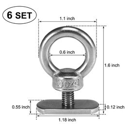AONTOKY 6 Packs Stainless Steel Kayak Track Mount Tie Down Eyelet Rail Accessory Outdoor Fishing Supply for Kayak Canoe Boat Cord Rope