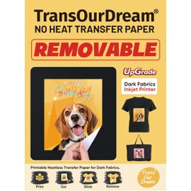 TransOurDream Upgraded NO Heat Transfer Paper for Dark Fabric (8.5x11", 10 Sheets), No Iron On Transfer Paper for T Shirts, Removable Heatless Printable Transfer Vinyl for Inkjet Printer