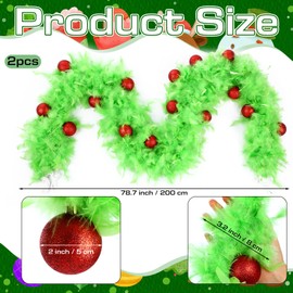 Janinka 2 Pcs Christmas Garland Decorations Lime Green Christmas Garland with Red Balls Xmas Whimsical Fluffy String Ornament Banners for Home Wall Fireplace Holiday Indoor Outdoor Party Supplies