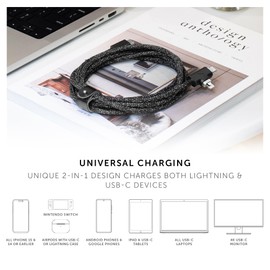 Native Union Belt Cable Duo Pro 240W – 8ft Ultra-Strong Braided Universal Charging Cable – Made with Recycled Materials – 2-in-1 MFi Certified Connectors for Lightning & Type-C Devices (Zebra)