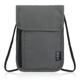 Classicseali 14 cm x 20 cm Neck Pouch Chest Bag with RFID Protection, Passport Bag Family, RFID Blocking Passport Holder, Safe, Lightweight Travel Wallet, Gifts for Women and Men, Grey