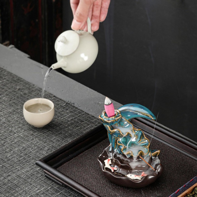 Reverse Flow Incense Burner Creative Home Decoration (Moon - Blue)